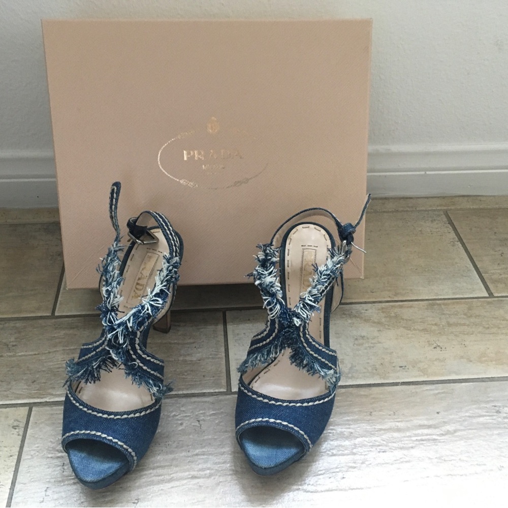 Prada Womens Denim Sandals, Size 7 1/2